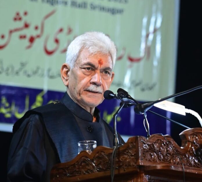 Lieutenant Governor Manoj Sinha speaking at an event on terrorism